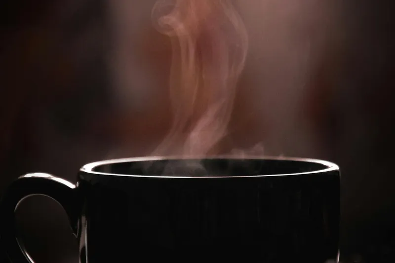 Steaming cup of morning coffee