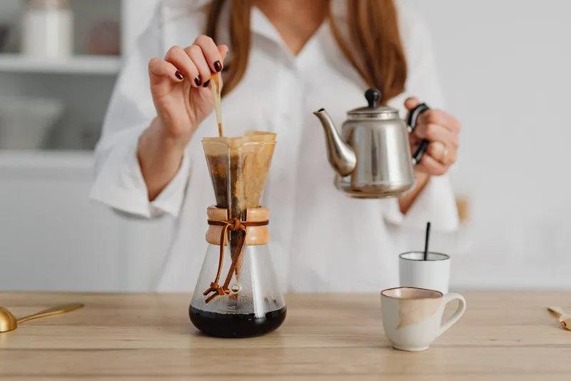 Pour-over coffee brewing with stainless kettle