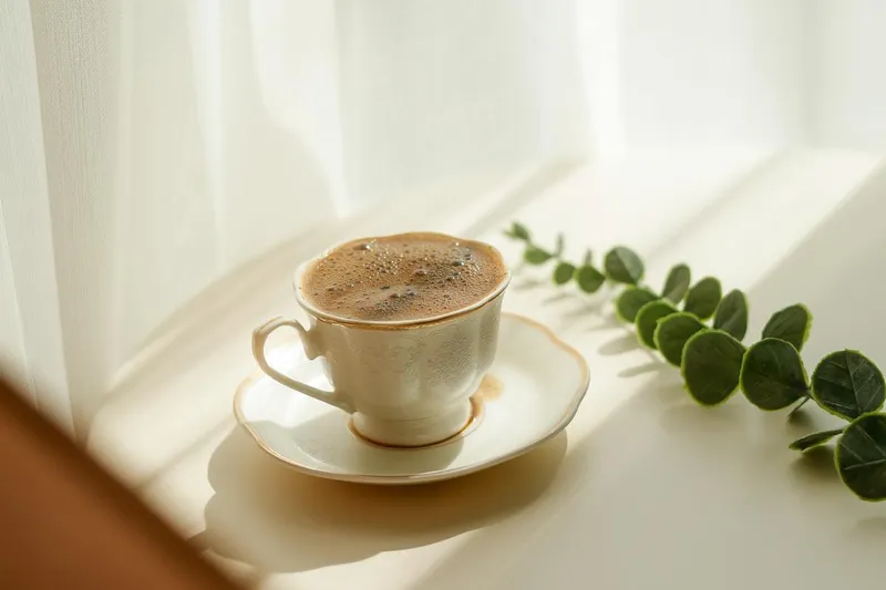 Morning coffee by a sunlit window